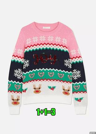 🤩1+1=3 ніжний новорічний светр в принт з паєтками primark, розмір 48 - 50