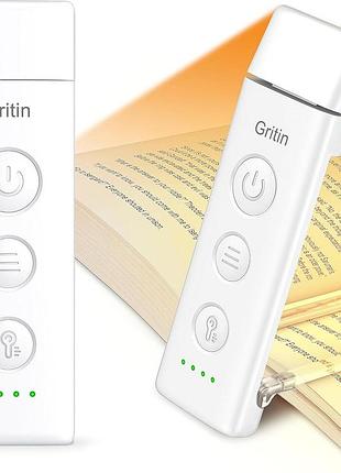 Gritin book light - аккумуляторная led лампа для чтения на клипсе, 3 цвета света, регулировка яркости, регулируемый угол наклона