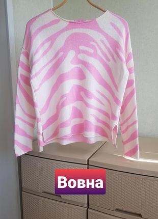 Вовняний светр рожевий пуловер білий джемпер вовна кашемір six - o - seven l
