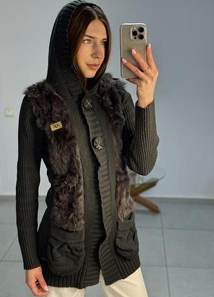 Кардиган кофта светр ugg жіночий вʼязаний оригінал натуральне хутро
