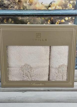 Набор люксовых бамбуковых полотенец pupilla 2 штуки romantik bej