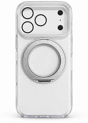Чехол-бампер rock crystal classic rotating series с поворотной подставкой и magsafe для apple iphone 18 pro світло-сірий