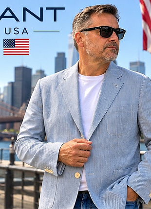 Мужской пиджак gant 54xl голубой в тонкую полоску - премиум smart casual, португалия