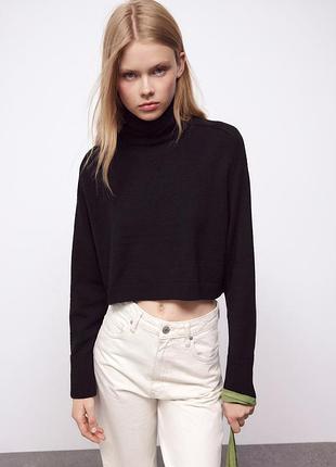 Светр чорний укорочений zara з високим горлом м