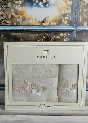 Набор люксовых бамбуковых полотенец pupilla 2 штуки eva butterfly big kahve