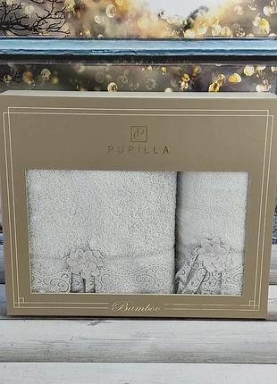 Набор люксовых бамбуковых полотенец pupilla 2 штуки romantik gri