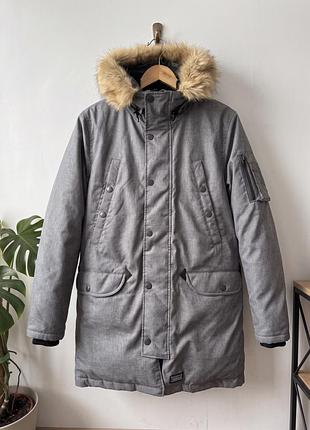 Зимова парка levi's з капюшоном та хутром (сірий меланж)