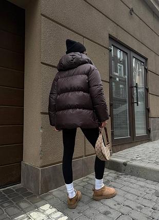 Женский пуховик пуфер с капюшоном на биопух с поясом 9