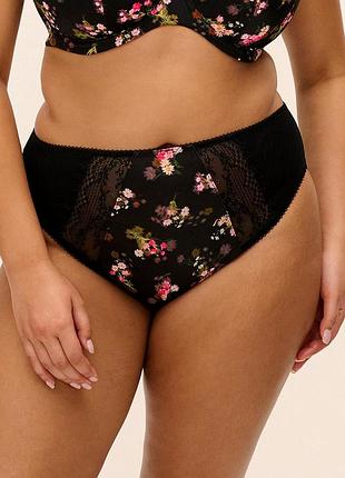 Трусики elomi lucie high leg brief с высоким вырезом бедра и кружевом xl черный с цветочным принтом (193773865539 )