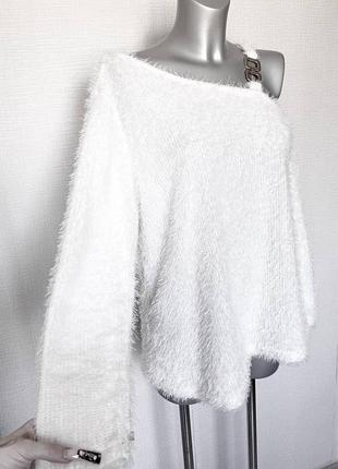 Жіночий светр dollskill пухнастий на одне плече, білий y2k
