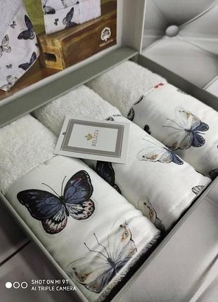 Рушники махрові подарунковий набір 3 шт 100% бавовна 30×50 см belizza butterfly