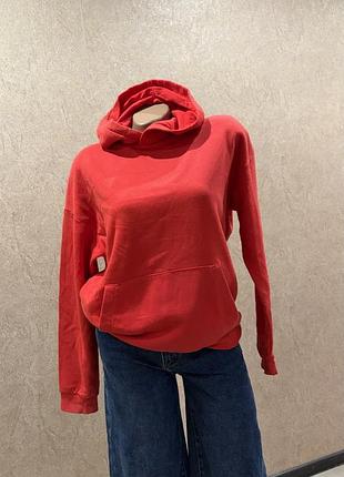 Яскраво-червоне худі h&m з капюшоном та кишенею кенгуру, оверсайз світшот розм. xs-m