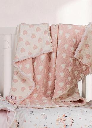 Покрывало муслиновое детское ткань 100% хлопок 110×120 см saheser baby love пудрово-розовое