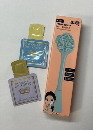 Аксесуари для догляду за обличчям beauty star 4-в-1 силіконова щітка для обличчя з лопаткою, бірюзова