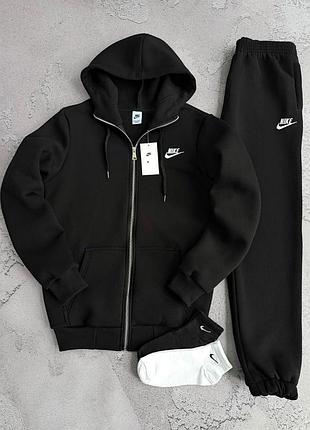 Спортивний костюм nike на флісі для чоловіків, теплий комплект найк на зиму, костюм nike зіп худі штани