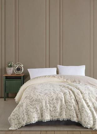 Покрывало муслиновое на кровать 100% хлопок 230×250 см moss home botanic бежевое