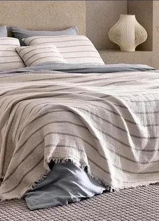 Покрывало муслиновое на кровать 100% хлопок 230×250 см saheser striped голубое