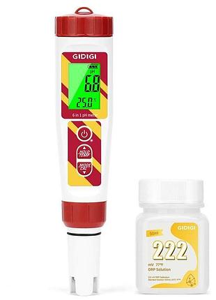 Gidigi gx-6aeu цифровой тестер качества воды 6 в 1 для бассейнов и гидропоники, ph / orp / tds / ec / солёность / temp с