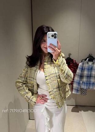 Жіночий піджак zara твідовий бомбер жовто-чорний