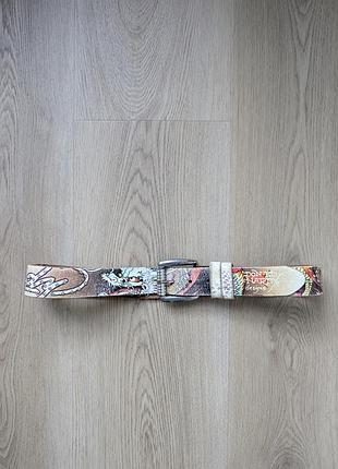 Винтажный оригинальный кожаный ремень принт дракон ed hardy 102х4 см