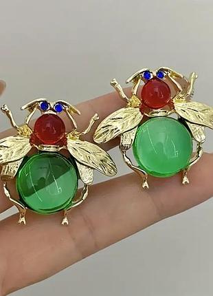 Креативные серьги пчёлка с брюшком как увеличительное стекло, пчела, насекомое, жук