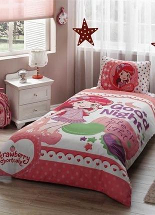 Постельное белье подростковое ранфорс 100% хлопок 160×220 см tac strawberry shortcake good night розовая