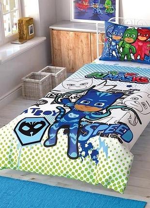 Постельное белье подростковое ранфорс 100% хлопок 160×220 см tac pj masks cek голубая