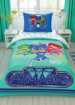 Постельное белье подростковое ранфорс 100% хлопок 160×220 см tac pj masks move зеленая