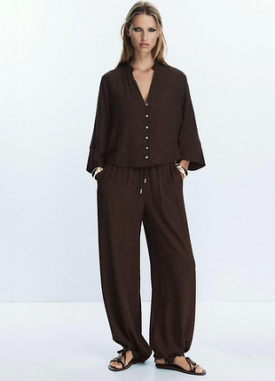 Штаны палаццо zara gauze wide leg pants - s