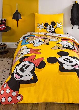 Постільна білизна підліткова ранфорс 100% бавовна 160×220 см tac mickey and friends жовта