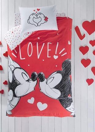Постільна білизна підліткова ранфорс 100% бавовна 160×220 см tac minnie&mickey lovely червона