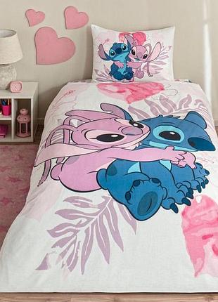 Постільна білизна підліткова ранфорс 100% бавовна 160×220 см tac lilo & stitch рожева