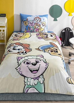 Постельное белье подростковое ранфорс 100% хлопок 160×220 см tac paw patrol cloud голубая кремовая