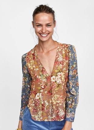 Ефектна вінтажна блуза zara woman з квітковим принтом