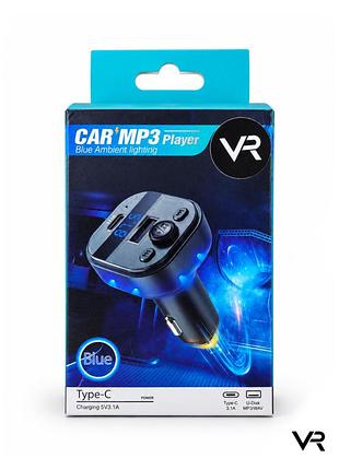 Автомобільний fm-трансмітер bluetooth 5.3 c1 з led-підсвічуванням, usb та usb-c, 12–24 в, чорний