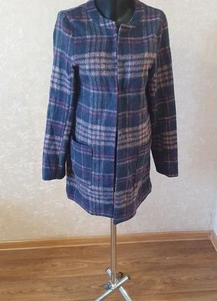 Шерстяное пальто-кардиган new look premium в клетку, размер m-l (12)