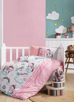 Постельное белье детское фланель 100% хлопок 100×150 см cottonbox unicorn pembe