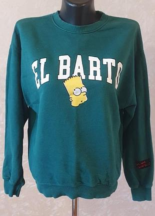 Зеленый хлопковый свитшот zara x the simpsons «el barto», размер 13-14 лет (164 см)