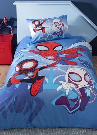 Постельное белье подростковое ранфорс 100% хлопок 160×220 см tac spidey and friends синяя голубая