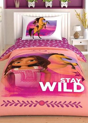Постельное белье подростковое ранфорс 100% хлопок 160×220 см tac spirit stay wild лиловая розовая