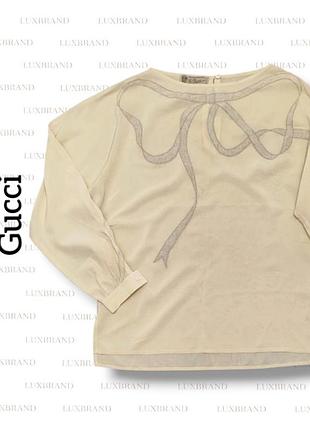 Блуза gucci шелковая со льном винтажная кремового цвета