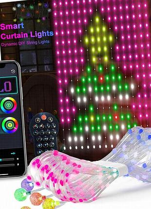 Sfk-08 умная светодиодная гирлянда-штора 3x2 м, 400 светодиодов rgb, управление через bluetooth-приложение и пульт, ip44 для