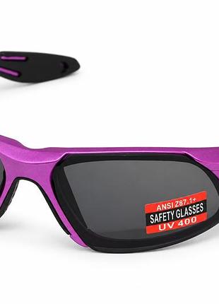 Окуляри захисні global vision code-8 metallic purple (gray), сірі лінзи в оправі кольору фіолетовий металік