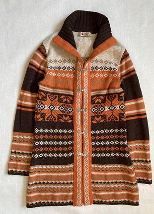 Вінтажний вовняний кардиган 007 sports wear (y2k, куплявся у 2005 році) у ретро-стилі 70х, 80% lambswool, розмір s
