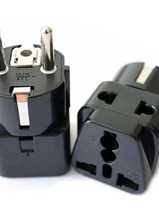 Переходник (2 в 1) us/uk/au на eu, черный (eu adapter black)