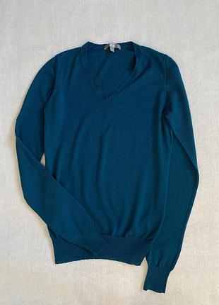 Тонкий мериносовий пуловер uniqlo з v-вирізом, 100% вовна мериноса (extra fine merino), розмір s