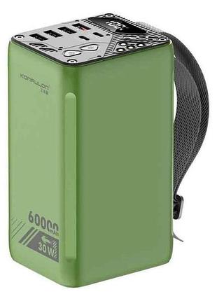 Power bank 60000mah a47q 1xtypec pd30w/3xusb 5v.3a/1usb qc 22.5w/led дисплей/ліхтарик (input 2хtype-c) хакі тм konfulon