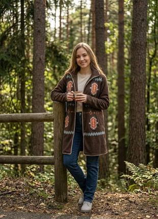 Тепла флісова подовжена кофта на гудзиках l/xl ог 118-122см