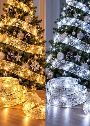 Новогодняя светодиодная гирлянда-лента, 10 м, 100 led, питание от батареек