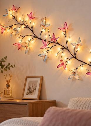 Новогодняя светодиодная гирлянда с бабочками, 1.5 м, 30 led, питание от usb, тёплый белый